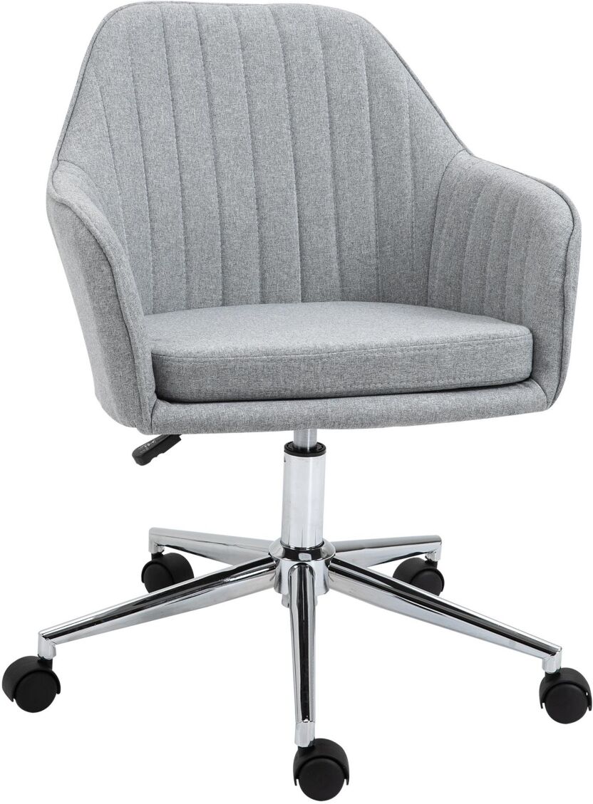 Vinsetto Mid-Back Task Chair, Fabric Home Office Chair, Swivel Desk Chair with Tub Shape Design & Lined Pattern Back for Living Room, Bedroom, Gray -