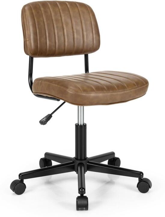 Slickblue Pu Leather Adjustable Office Chair Swivel Task Chair with Backrest - Brown