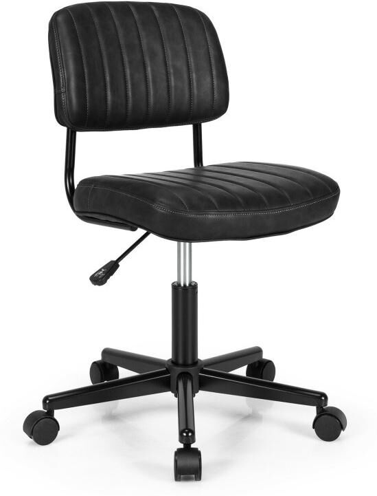 Slickblue Pu Leather Adjustable Office Chair Swivel Task Chair with Backrest - Black