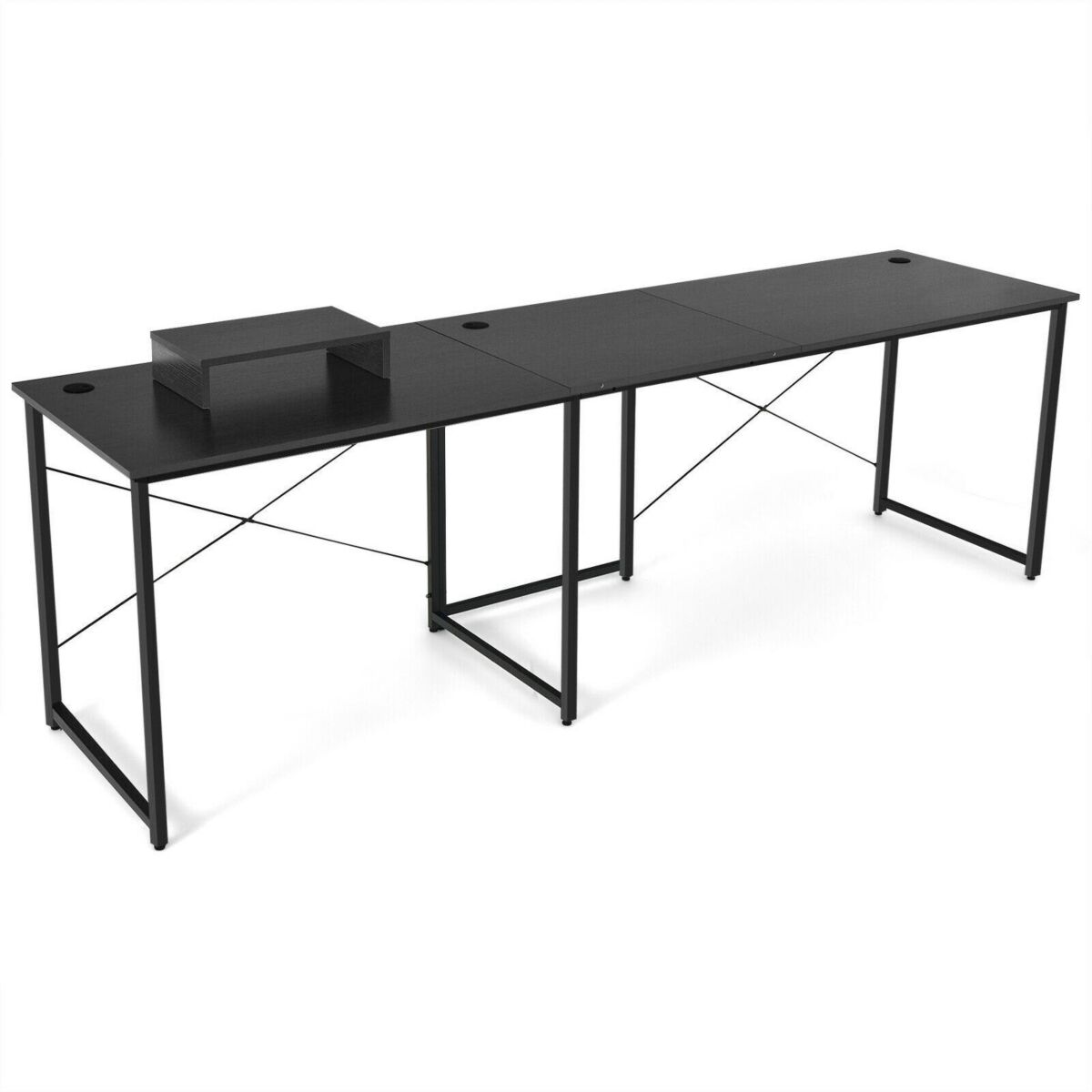 Slickblue 95 Inch 2-Person L-Shaped Long Reversible Computer Desk with Monitor Stand - Black