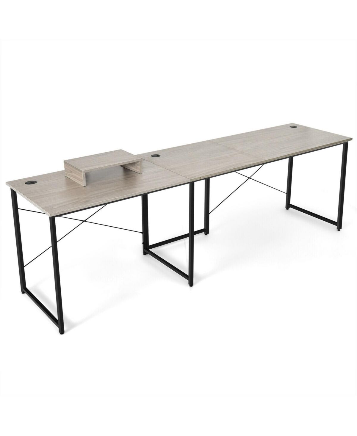Slickblue 95 Inch 2-Person L-Shaped Long Reversible Computer Desk with Monitor Stand - Grey