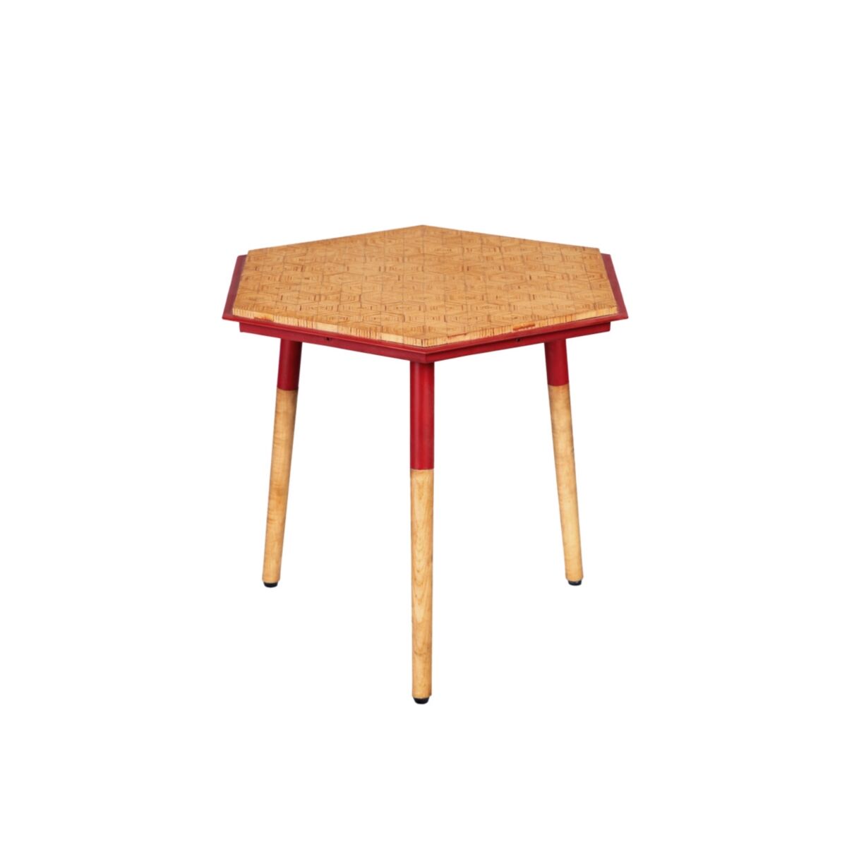 Simplie Fun Paige 18 Inch Hexagon Illusion Wood Side Table, Brown, Red - Brown