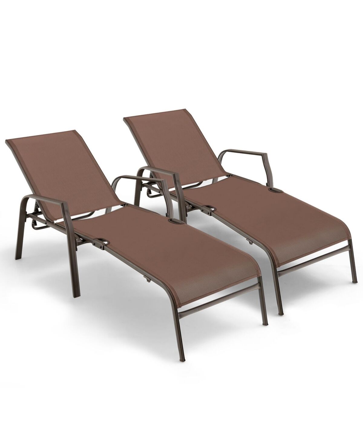 Sugift 2 Pieces Patio Folding Chaise Lounge Chair Set with Adjustable Back - Brown