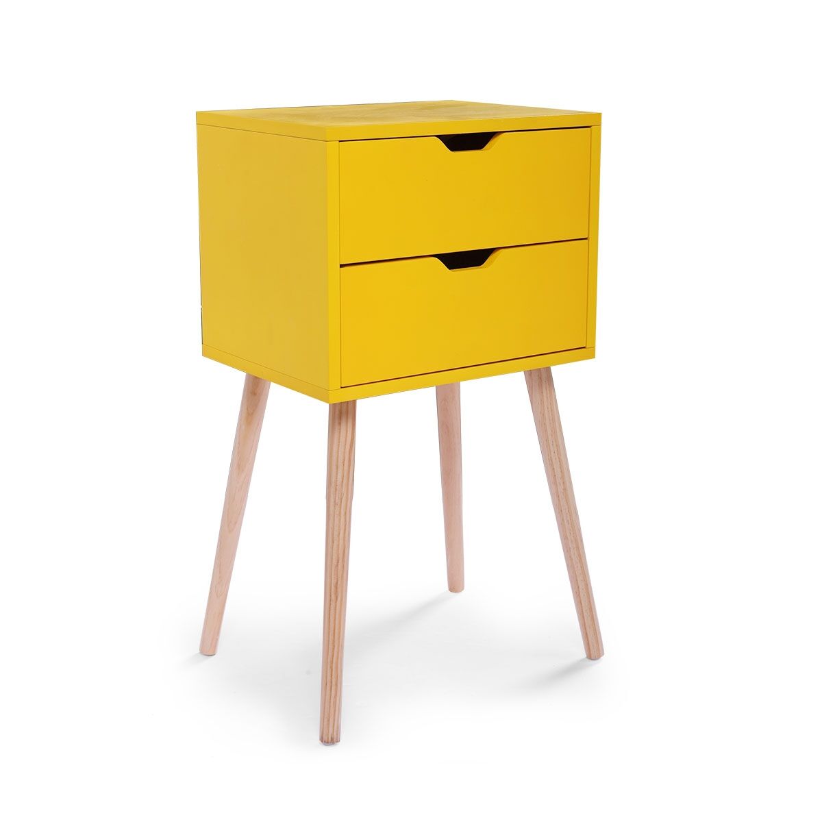 Simplie Fun Mid-Century Nightstand with 2 Sliding Drawers, Wood Sofa Side Table, Modern End Table for Living Room Bedroom, Set of 2 - Yellow