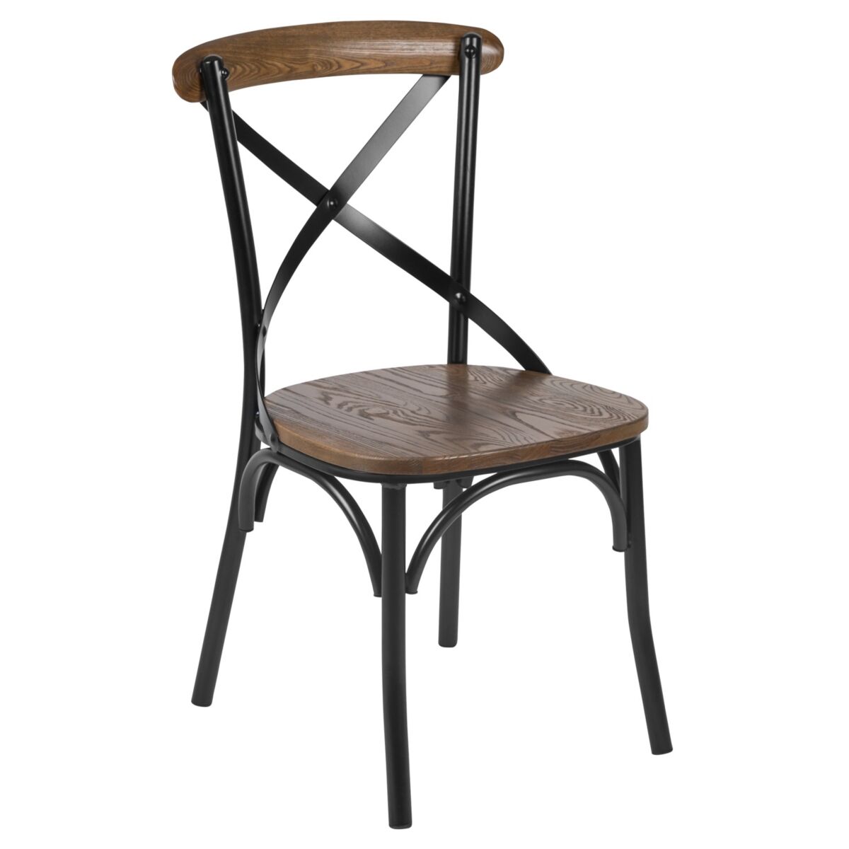 Merrick Lane Tucker Series Industrial Style Black Metal X-Back Dining Chair With Fruitwood Finished Seat And Back - Black/fruitwood