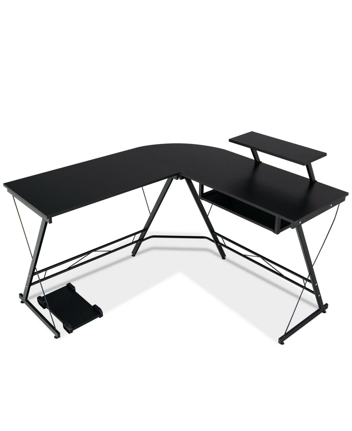 Slickblue L Shaped Computer Desk Home Office Workstation with Movable Monitor Stand-Black - Black