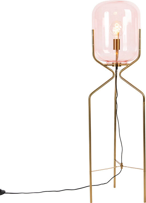 QAZQA Lampadaire Art Déco en laiton avec verre rose - Bliss