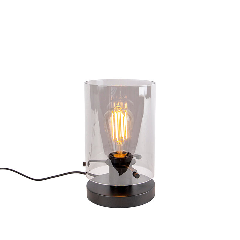 QAZQA Lampe de table design noire avec verre fumé - Dôme