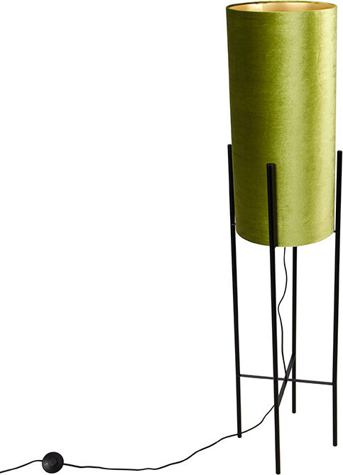 QAZQA Lampadaire design abat-jour en velours noir vert avec or - Rich