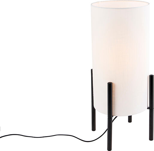 QAZQA Lampe de table design abat-jour en lin noir blanc - Rich