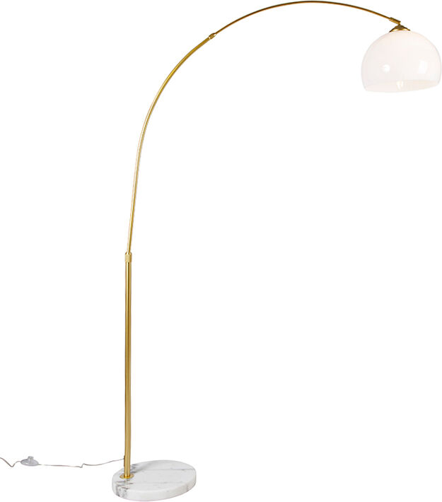 QAZQA Lampe à arc moderne en laiton avec abat-jour blanc - Arc Basic