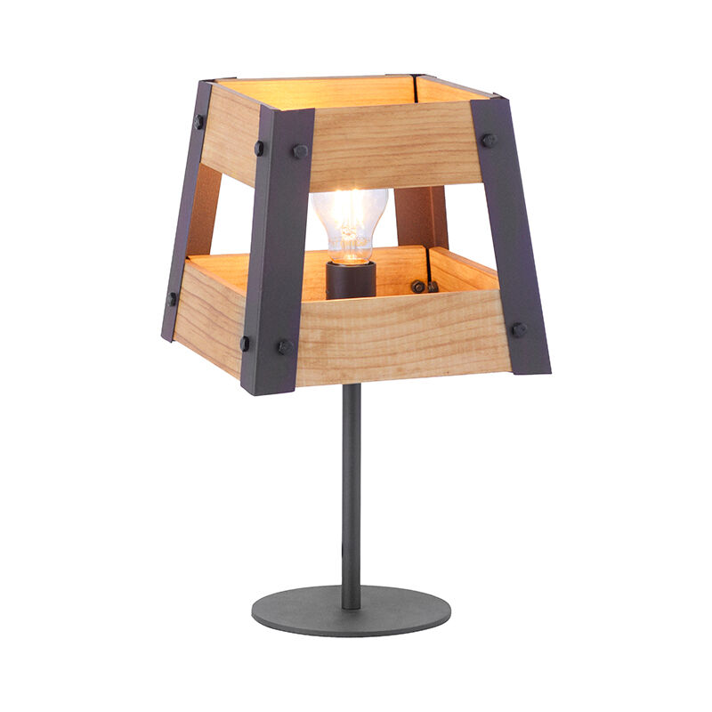 Paul Neuhaus Lampe de table industrielle noire avec bois - Crate