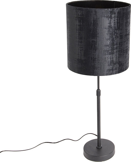 QAZQA Lampe de table abat-jour velours noir noir 25 cm réglable - Parte