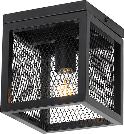 QAZQA Plafonnier industriel noir - Cage Mesh