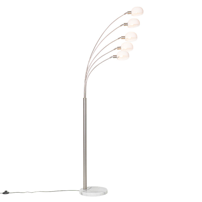 QAZQA Lampadaire design en acier avec verre opale 5 lumières - Sixties Marmo