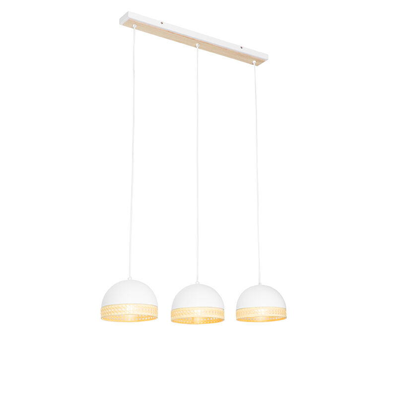 QAZQA Oosterse hanglamp wit met rotan 3-lichts - Magna Rotan