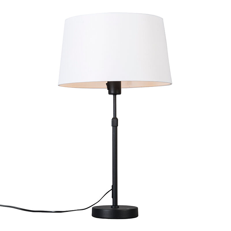 QAZQA Lampe de table noir avec abat-jour blanc 35 cm réglable - Parte