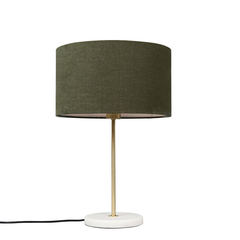 QAZQA Lampe de table en laiton avec abat-jour vert 35 cm - Kaso