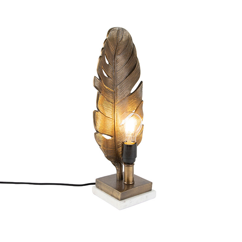 QAZQA Lampe de table Art Déco bronze avec base en marbre - Feuille