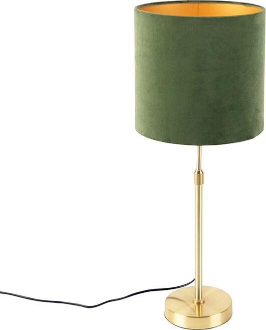 QAZQA Lampe de table or / laiton avec abat-jour velours vert 25 cm - Parte