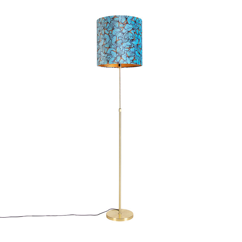 QAZQA Lampadaire or / laiton avec abat-jour velours papillons 40/40 cm - Parte