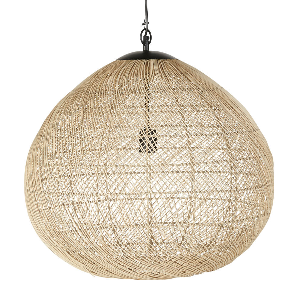 Maisons du Monde Beige hanglamp van gevlochten rotan en zwart metaal