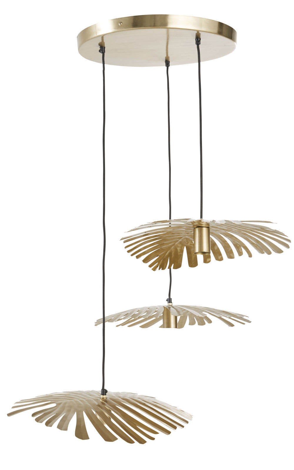 Maisons du Monde Drievoudige goudkleurige metalen palmblad hanglamp