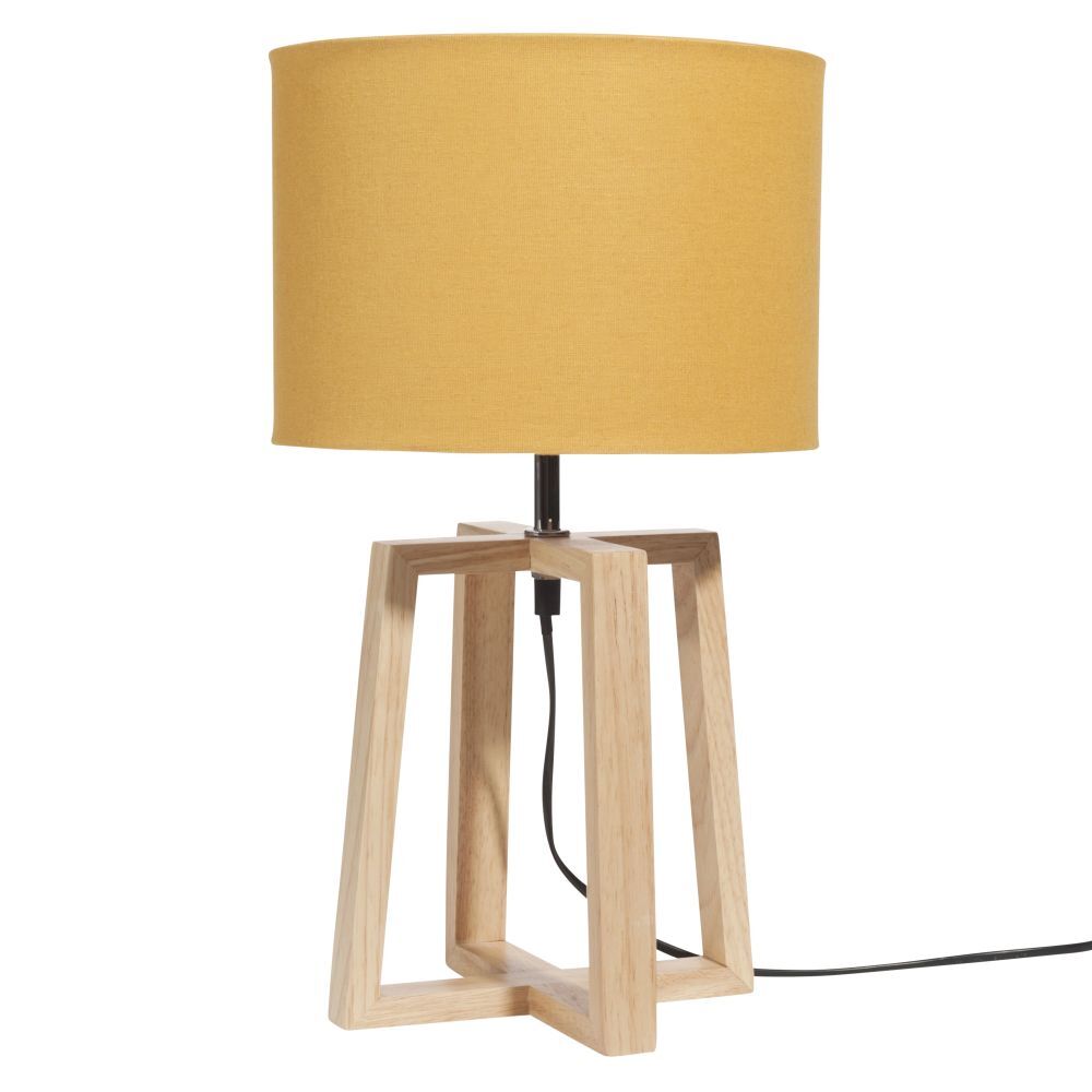 Maisons du Monde Lampe en hévéa avec abat-jour jaune moutarde