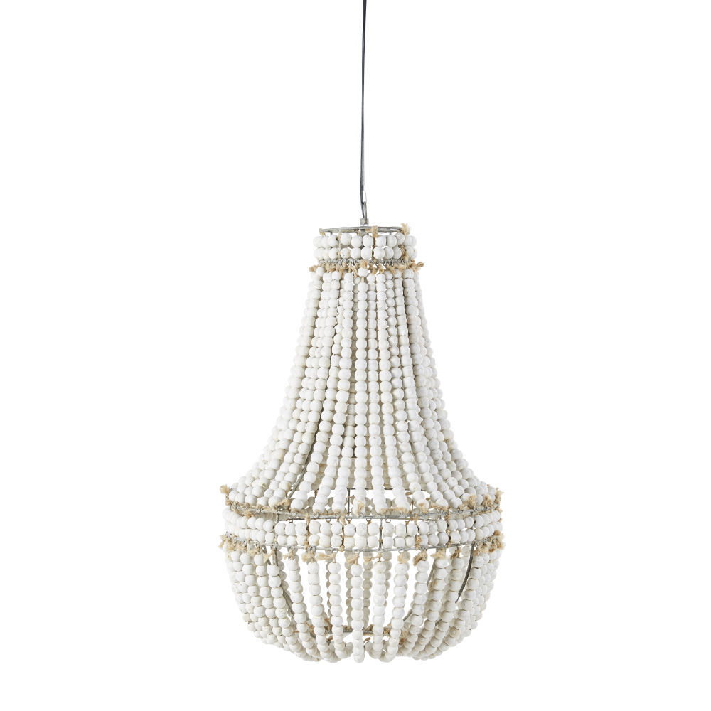 Maisons du Monde Suspension perles en sapin blanc et métal effet vieilli