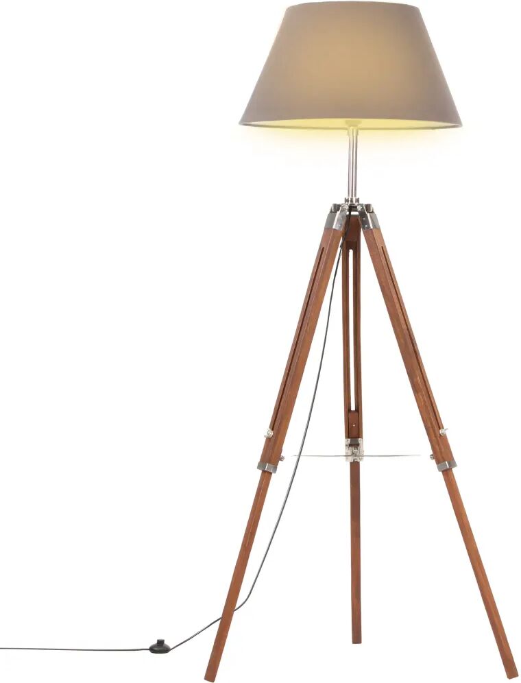 vidaXL Lampadaire à trépied Marron miel et gris Bois de teck 141 cm