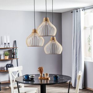 TEMAR LIGHTING Hängeleuchte Barrel mit Holzschirmen, 3-fl. rund