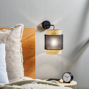 TK Lighting Wandleuchte Boho, schwarz/Rattan