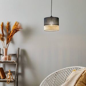 TK Lighting Hängelampe Paglia schwarz/Rattan einflammig 20 cm