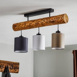 BRITOP Deckenlampe Sachiko, Holzbalken, drei Stoffschirme