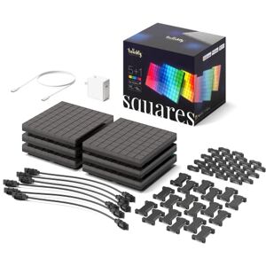 Twinkly Squares Starter Kit LED-Lichtpaneele, App-gesteuert 1 Master-Kachel + 5 Erweiterungs-Kacheln Smart Home Lichtdekoration, Schwarz