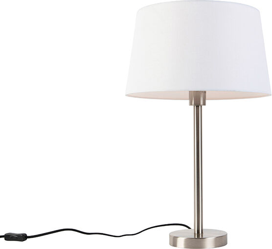 QAZQA Moderne Tischlampe Stahl mit weißem Schirm 32 cm - Simplo