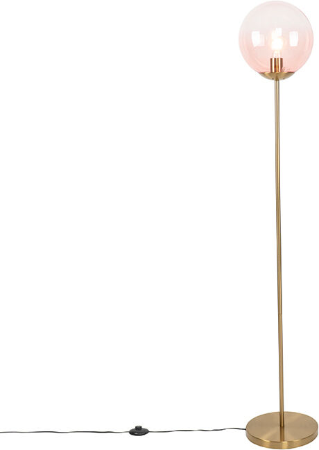 QAZQA Art Deco Stehlampe Messing mit rosa Glas - Pallon Mezzi