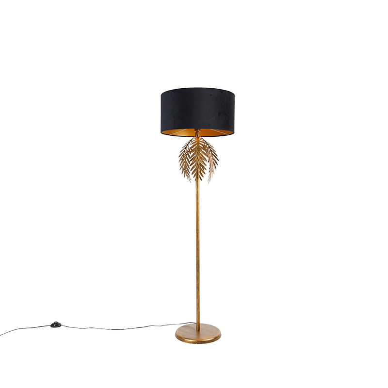 QAZQA Vintage Stehlampe Gold mit schwarzem Samtschirm 50 cm - Botanica
