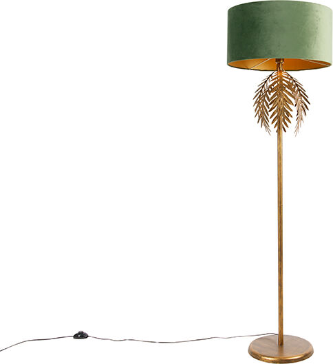 QAZQA Vintage goldene Stehlampe mit grünem Samtschirm - Botanica