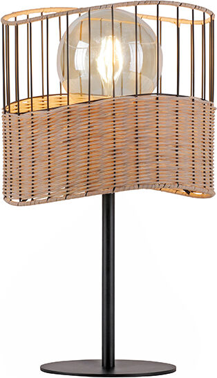 Paul Neuhaus Land Tischlampe schwarz mit Rattan - Treccia