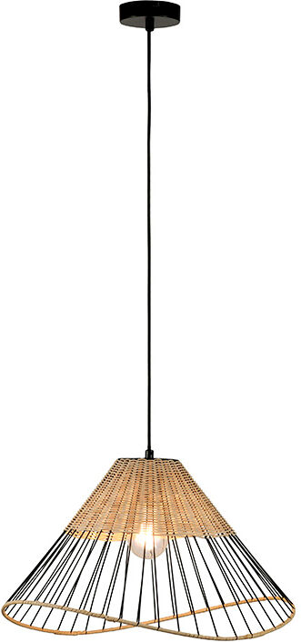 Paul Neuhaus Land Hängelampe schwarz 48 cm mit Rattan - Treccia