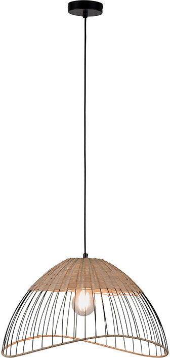 Paul Neuhaus Land Hängelampe schwarz 48 cm mit Rattan - Treccia Pua