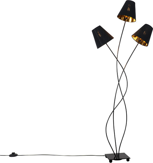 QAZQA Design Stehlampe schwarz mit gold 3-flammig - Melis