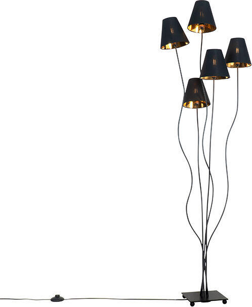 QAZQA Design Stehlampe schwarz mit gold 5-flammig - Melis