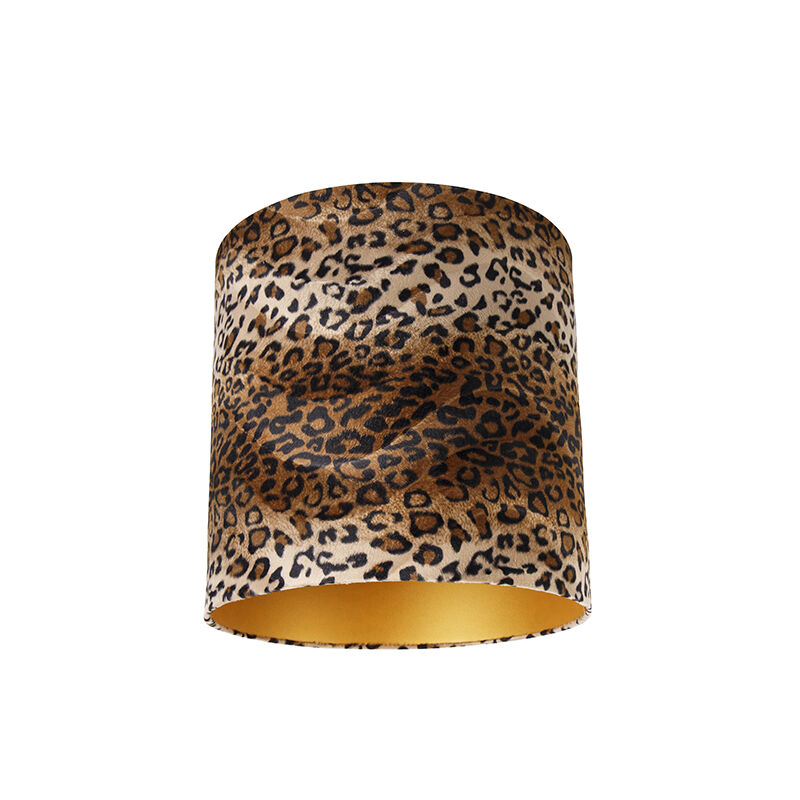 QAZQA Velours Lampenschirm Leopard Design 40/40/40 Gold innen