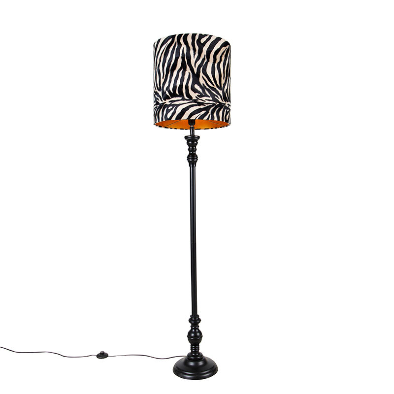 QAZQA Stehlampe schwarz mit Schirm Zebra Design 40 cm - Classico