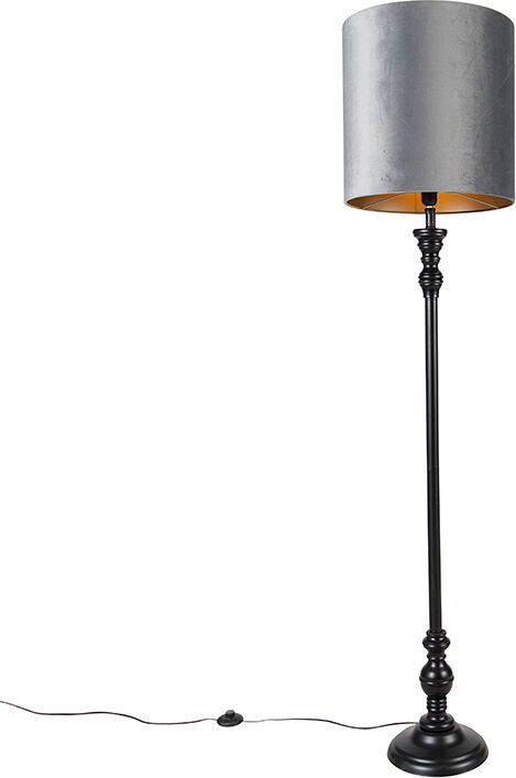 QAZQA Classic Stehlampe schwarz mit Schirm grau 40 cm - Classico