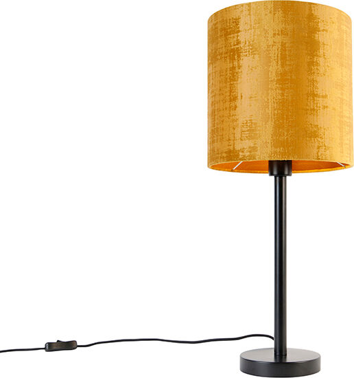 QAZQA Moderne Tischlampe schwarz mit Schirm gold 25 cm - Simplo