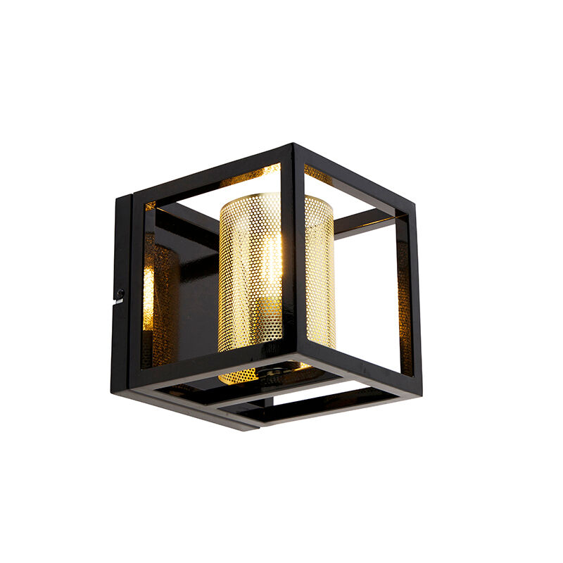 QAZQA Industrielle Wandlampe schwarz mit Gold - Cage Tess