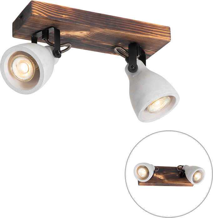 QAZQA Industrielle Deckenlampe Holz mit Beton 2-flammig - Creto